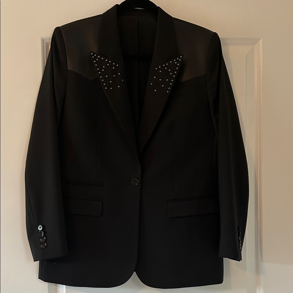 The Kooples Black Blazer with Studded & Leather Lapels EU 40